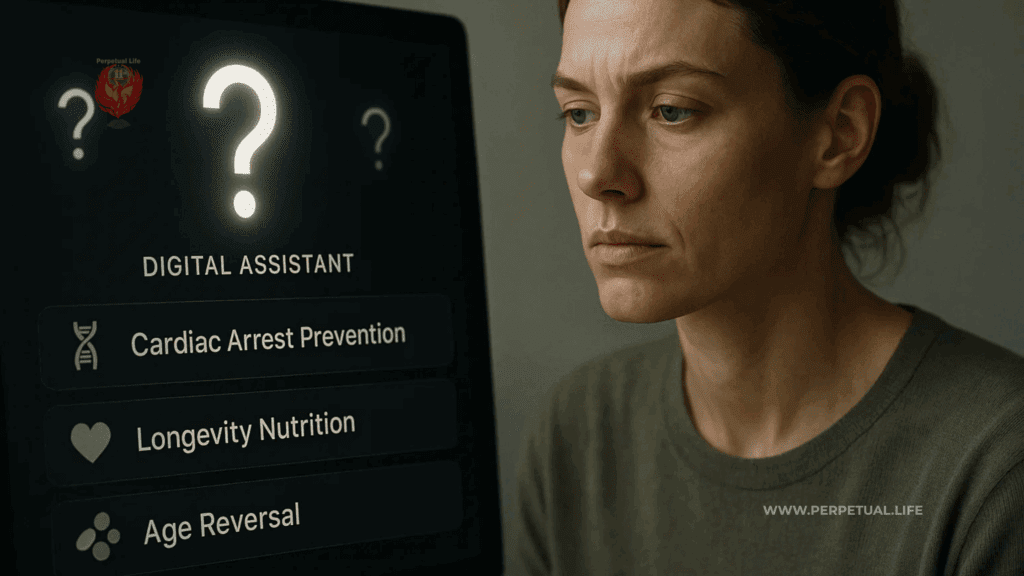 FAQ module answering key questions about Cardiac Arrest Prevention, Longevity Nutrition, and Age Reversal technologies